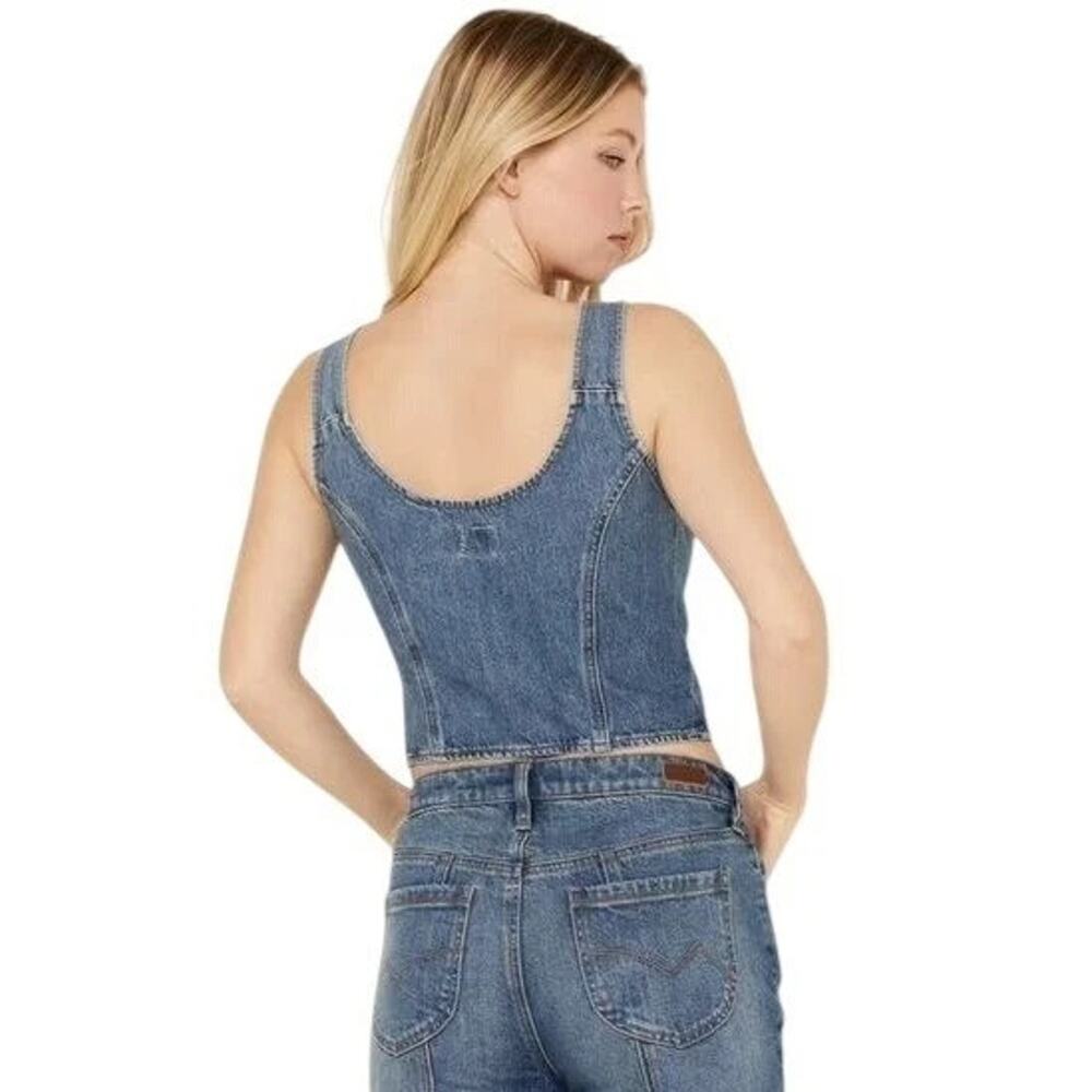 Levi's Denim Crop Top Corset Vest Y2K Jean Charlie Tank Button Up Size Small - Picture 3 of 9